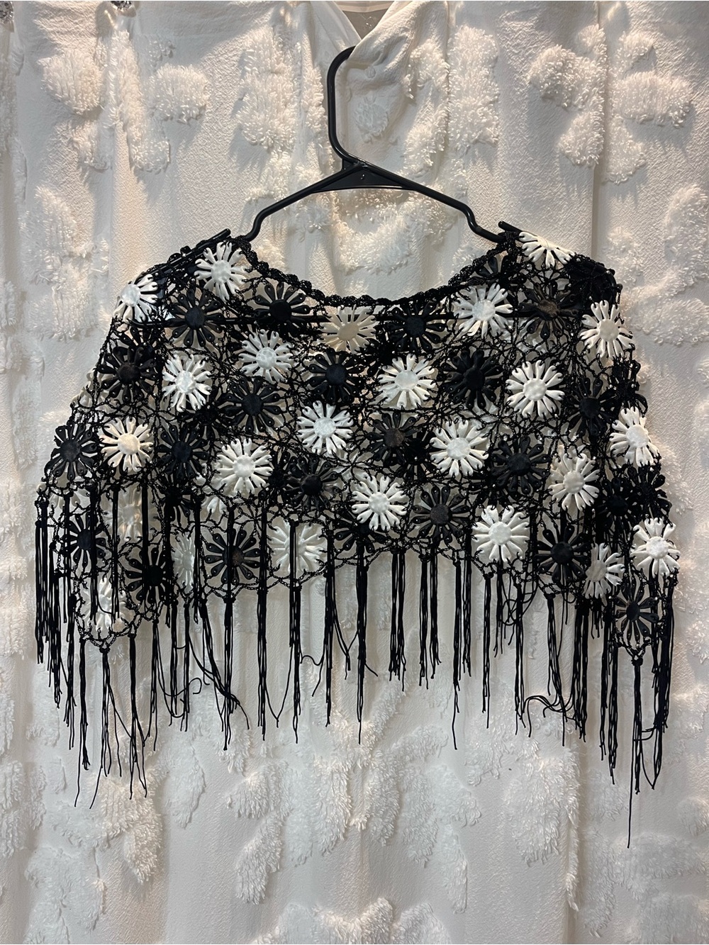 Black & white crochet poncho